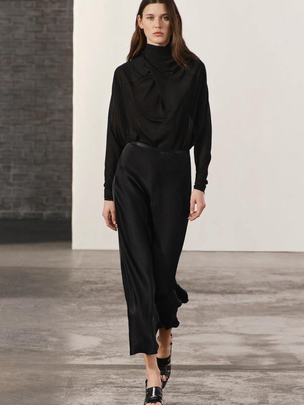 Zara Black Satin Midi skirt